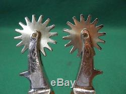 Nice Good Vintage Pair Of Ricardo Nickel Silver Western Cowboy Spurs