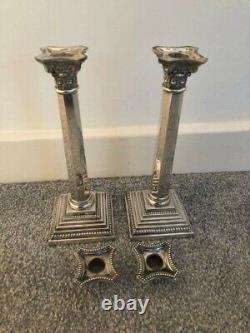 Nice Pair Of Vintage Georgian Style Tall Solid Silver Candlesticks