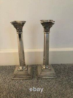 Nice Pair Of Vintage Georgian Style Tall Solid Silver Candlesticks