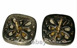 Nice Pair Vintage Sterling Silver & 14k Gold Citrine Stud Earrings