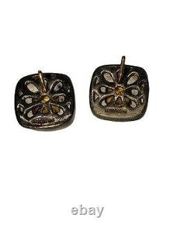 Nice Pair Vintage Sterling Silver & 14k Gold Citrine Stud Earrings