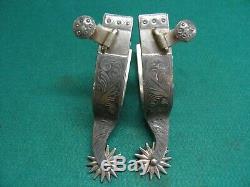 Nice Vintage Pair Of Silver Mounted Western Cowboy Spurs