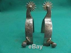 Nice Vintage Pair Of Silver Mounted Western Cowboy Spurs