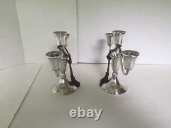 Nice Vintage Sterling Pair Duchin Weighted Triple/Single Candle Candelabras