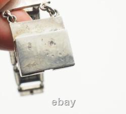 OOAK Vintage sterling silver courting couple Romantic relief panel link bracelet