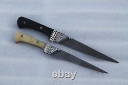 Old vintage small size silver inlaid iron Sikh & kaur couple kard dagger knife
