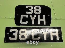 Original UK British Number Plates Pair Concourse Vintage 1950's Car Black/Silver