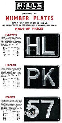 Original UK British Number Plates Pair Concourse Vintage 1950's Car Black/Silver