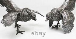 Outstanding Vintage Pair Silvered Metal 18 Pheasants