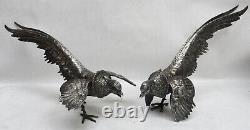 Outstanding Vintage Pair Silvered Metal 18 Pheasants