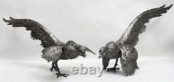 Outstanding Vintage Pair Silvered Metal 18 Pheasants