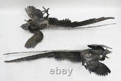 Outstanding Vintage Pair Silvered Metal 18 Pheasants