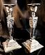 Pair (2) Vintage Ornate Silver Plated Candle Sticks 10 Tall Elaborate Design