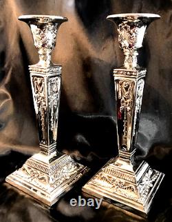 PAIR (2) VINTAGE ORNATE Silver Plated Candle Sticks 10 Tall ELABORATE DESIGN