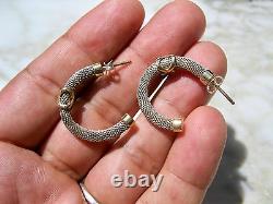 PAIR CLASSIC VTG SOLID STERLING SILVER 14K YELLOW GOLD'X' HOOP EARRINGS 1990's