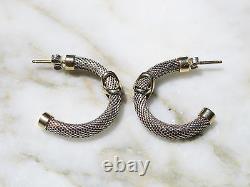 PAIR CLASSIC VTG SOLID STERLING SILVER 14K YELLOW GOLD'X' HOOP EARRINGS 1990's
