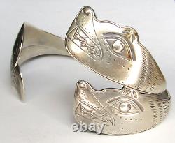 PAIR First Nations Northwest Coast TLINGIT Vintage BEAR Sterling Silver Bracelet