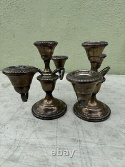PAIR Fisher Silversmith Sterling Silver Weighted Candlestick Holder 3-light #352