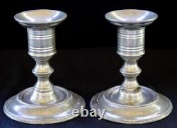 PAIR OF 95% PEWTER ARTE ITALICA CANDLESTICKS + TRAY + SNUFFER vintage Italy owl
