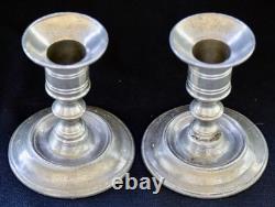 PAIR OF 95% PEWTER ARTE ITALICA CANDLESTICKS + TRAY + SNUFFER vintage Italy owl