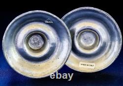 PAIR OF 95% PEWTER ARTE ITALICA CANDLESTICKS + TRAY + SNUFFER vintage Italy owl