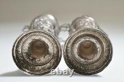 PAIR OF ANTIQUE VTG PERSIAN SILVER ENGRAVED VASES-Not exact match