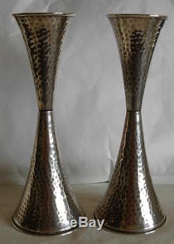 PAIR OF VINTAGE 925 STERLING SILVER HAND HAMMERED CANDLESTICKS- 198 grams