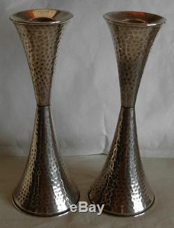 PAIR OF VINTAGE 925 STERLING SILVER HAND HAMMERED CANDLESTICKS- 198 grams