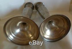PAIR OF VINTAGE PERSIAN 84 SILVER HAND ENGRAVED CANDLE STICKS - 620 grams