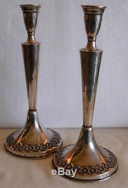 PAIR OF VINTAGE STERLING SILVER CANDLE STICKS With RAISED ROSES JEWISH JUDAICA