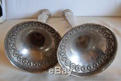 PAIR OF VINTAGE STERLING SILVER CANDLE STICKS With RAISED ROSES JEWISH JUDAICA
