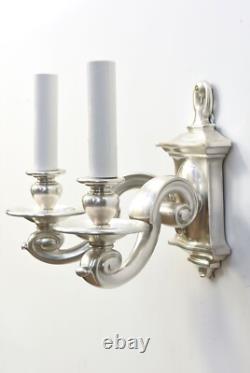 PAIR RESTORED Antique Vtg Wall Sconces Arts & Crafts Art Deco Colonial, Silver