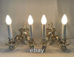 PAIR RESTORED Antique Vtg Wall Sconces Arts & Crafts Art Deco Colonial, Silver