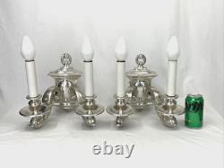 PAIR RESTORED Antique Vtg Wall Sconces Arts & Crafts Art Deco Colonial, Silver