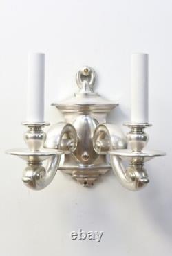 PAIR RESTORED Antique Vtg Wall Sconces Arts & Crafts Art Deco Colonial, Silver