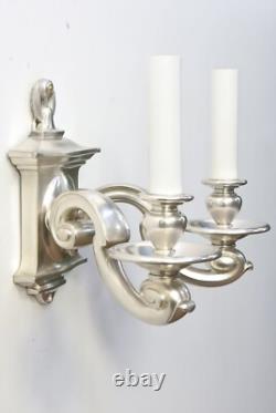 PAIR RESTORED Antique Vtg Wall Sconces Arts & Crafts Art Deco Colonial, Silver