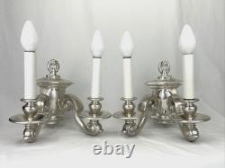 PAIR RESTORED Antique Vtg Wall Sconces Arts & Crafts Art Deco Colonial, Silver