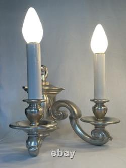 PAIR RESTORED Antique Vtg Wall Sconces Arts & Crafts Art Deco Colonial, Silver