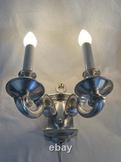 PAIR RESTORED Antique Vtg Wall Sconces Arts & Crafts Art Deco Colonial, Silver