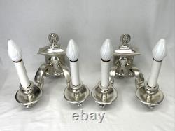 PAIR RESTORED Antique Vtg Wall Sconces Arts & Crafts Art Deco Colonial, Silver