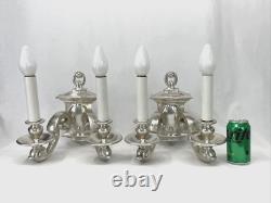 PAIR RESTORED Antique Vtg Wall Sconces Arts & Crafts Art Deco Colonial, Silver