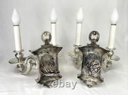 PAIR RESTORED Antique Vtg Wall Sconces Arts & Crafts Art Deco Colonial, Silver