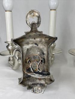 PAIR RESTORED Antique Vtg Wall Sconces Arts & Crafts Art Deco Colonial, Silver