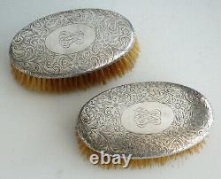 PAIR SIGNED TIFFANY & Co Sterling Silver ORNATE Hand Chased Brush Antique Vtg