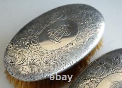 PAIR SIGNED TIFFANY & Co Sterling Silver ORNATE Hand Chased Brush Antique Vtg