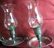 Pair Silver Candlesticks & Etched Glass Hurricane Chimney Vintage Exc Cond Nice