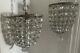 Pair Vintage Antique Cut Glass Crystal Silver Plated Brass Basket Chandeliers Vg