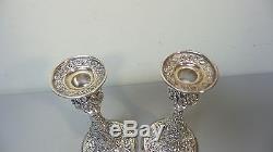 PAIR VINTAGE KIRK REPOUSSE STERLING SILVER 9.75 CANDLESTICKS, 850 grams