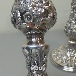 PAIR VINTAGE KIRK REPOUSSE STERLING SILVER 9.75 CANDLESTICKS, 850 grams