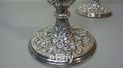 PAIR VINTAGE KIRK REPOUSSE STERLING SILVER 9.75 CANDLESTICKS, 850 grams